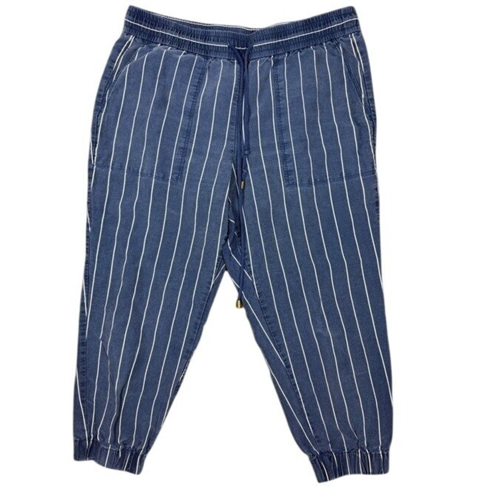 Ann Taylor Petite Blue White Striped Lyocell Cotton Jogger Pants‎ LP
